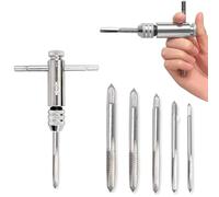 Kulannder T-Handle Ratchet Tap Holder Wrench Adjustable T Type One-Hand Ratchet Wrench Tapping Threading Tool Set with 3mm 4mm 5mm 6mm 8mm M3-M8 Machine Screw Thread HSS Metric Plug Tap