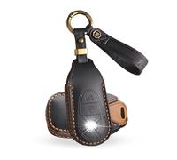 KULCSOK Keyless Key Fob Case Cover Compatible with Mercedes C Class S Class MB GLC EQS EQE 300 350 450 500 560 580 2020-2024 Key Holder Protector Leather Key Bag Keychain A Black