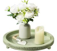 KULEDM Handmade Wooden Decorative Tray, Small Beaded Coffee Table Tray Decor, Sage Round Serving Tray for Coffee Table, Dining Room Table Entryway and Living Room Table
