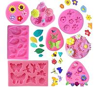 KULENAND Silicone Cake Mold Set -8 Pcs, Rose Butterfly Daisy Rose Leaf and Mini Flowers Fondant Candy for Chocolate Polymer Clay Soap Crafting Projects Cake Decoration
