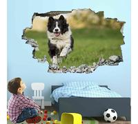 Kuletkear 3D Smashed Wall Effect Border Collie Waterproof Wall Stickers Art Removable Vinyl Wall Decal for Kids Boys Girls Nursery Home Bedroom Wall Décor 90x60cm