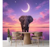 Kuletkear 3D Wallpaper Mural Children's Room Elephant Moon Living Room Tv Sofa Theme Hotel Background Lake Natural Landscape Wall Painting Home Decor Self-Adhesive Murals Decor Mural 450x320cm