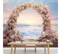 Kuletkear 3D Wallpaper Mural Children's Room Flower Beach Living Room Tv Sofa Theme Hotel Background Wave Blue Wall Painting Home Decor Self-Adhesive Murals Decor Mural 350x245cm