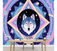Kuletkear 3D Wallpaper Mural Children's Room Wolf Animal Living Room Tv Sofa Theme Hotel Background Mandala Wall Painting Home Decor Self-Adhesive Murals Decor Mural 400x280cm