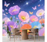 Kuletkear Mural Wallpaper Stick and Peel Flower Butterfly Poster Paper Natural Landscape Wall Decal for Girls Kids Bedroom Nursery Home Decor Gift 450x320cm