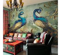 Kuletkear Peacock Wall Mural Animal Large Photo Wallpaper Retro Waterproof Mural Decals for Girls Kids Bedroom Nursery Party Decoration Wedding Decor Gift 249x175cm