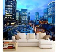 Kuletkear Removable Wall Mural City Street Buildings Self-Adhesive Large Wallpaper Night Landscape for Walls Living Room Bedroom TV Background Kids Girls Rooms Decoration 200x140cm