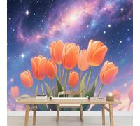 Kuletkear Removable Wall Mural Flowers and Natural Plants Self-Adhesive Large Wallpaper Universe Night Sky Waterproof Decals Art for Baby Nursery Girl Boy Kids Room Wall Decor 249x175cm