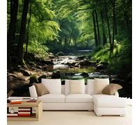 Kuletkear Removable Wall Mural Forest River Self-Adhesive Large Wallpaper Tree Natural Landscape Waterproof Decals Art for Baby Nursery Girl Boy Kids Room Wall Decor 450x320cm