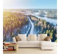 Kuletkear Removable Wall Mural Forest Tree Road Wallpaper River Natural Landscape Poster Paper Self-Adhesive Waterproof for Living Room Bedroom Office Nursery Décor 200x140cm