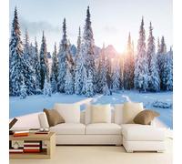 Kuletkear Removable Wall Mural Forest Tree Self-Adhesive Large Wallpaper Winter Sunshine for Walls Living Room Bedroom TV Background Kids Girls Rooms Decoration 450x320cm