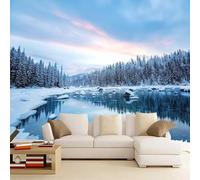 Kuletkear Removable Wall Mural Forest Tree Wallpaper Ice Lake Natural Landscape Poster Paper Self-Adhesive Waterproof for Living Room Bedroom Office Nursery Décor 200x140cm
