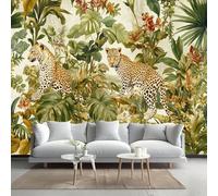 Kuletkear Removable Wall Mural Leopard Animal Self-Adhesive Large Wallpaper Tropical Plants for Walls Living Room Bedroom TV Background Kids Girls Rooms Decoration 495x353cm