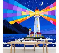 Kuletkear Removable Wall Mural Lighthouse Self-Adhesive Large Wallpaper Moon Island Landscape Waterproof Decals Art for Baby Nursery Girl Boy Kids Room Wall Decor 450x320cm