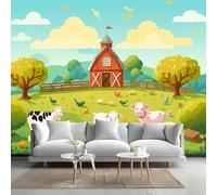 Kuletkear Removable Wall Mural Ox Self-Adhesive Large Wallpaper Farm Tree Cartoon Waterproof Decals Art for Baby Nursery Girl Boy Kids Room Wall Decor 450x320cm