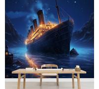 Kuletkear Removable Wall Mural Sailboat Self-Adhesive Large Wallpaper Island Night View Waterproof Decals Art for Baby Nursery Girl Boy Kids Room Wall Decor 249x175cm