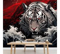 Kuletkear Removable Wall Mural Tiger Animal Self-Adhesive Large Wallpaper Wave Blue Waterproof Decals Art for Baby Nursery Girl Boy Kids Room Wall Decor 200x140cm
