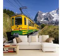 Kuletkear Removable Wall Mural Train Self-Adhesive Large Wallpaper Mountain Natural Landscape Waterproof Decals Art for Baby Nursery Girl Boy Kids Room Wall Decor 450x320cm