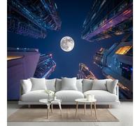 Kuletkear Removable Wall Mural Urban Architecture Wallpaper Moon Sky Poster Paper Self-Adhesive Waterproof for Living Room Bedroom Office Nursery Décor 826x589cm