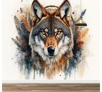 Kuletkear Removable Wall Mural Wolf Animal Self-Adhesive Large Wallpaper Feather Waterproof Decals Art for Baby Nursery Girl Boy Kids Room Wall Decor 350x245cm