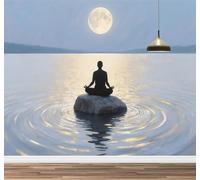 Kuletkear Removable Wall Mural Yoga Meditation Self-Adhesive Large Wallpaper Moon Lake Waterproof Decals Art for Baby Nursery Girl Boy Kids Room Wall Decor 495x353cm