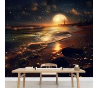 Kuletkear Wall Mural Beach Dream Mural Wallpaper Sunrise Landscape Removable Home Decor for Living Room Bedroom TV Background Kids Girls Rooms Decoration 350x245cm