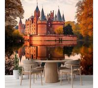 Kuletkear Wall Mural Castle Wall Decor Photo Wallpaper Tree Reflection Removable Sticker for Kids Room Living Room Bedroom Decor Mural 350x245cm