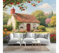 Kuletkear Wall Mural Country House Removable Self-Adhesive Wallpaper Natural Landscape Spring Waterproof Poster Paper Wall Decoration for Bedroom Living Room 350x245cm