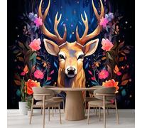 Kuletkear Wall Mural Deer Animal Large Photo Wallpaper Flowers and Plants Waterproof Mural Decals for Girls Kids Bedroom Nursery Party Decoration Wedding Decor Gift 249x175cm