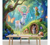 Kuletkear Wall Mural Deer, Rabbit, Snail Mural Wallpaper Nature Forest Butterfly Removable Home Decor for Living Room Bedroom TV Background Kids Girls Rooms Decoration 249x175cm