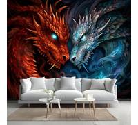 Kuletkear Wall Mural Dragon Wallpaper Wall Decals Red Blue Animals Self-Adhesive Large Poster Paper for Living Room Bedroom Kids Room Motif 826x589cm
