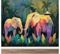 Kuletkear Wall Mural Elephant Leaves Peel and Stick Self-Adhesive Wallpaper Removable Large Sticker Tropical Art Wall Decor Print Picture Image 300x208cm