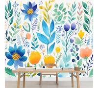 Kuletkear Wall Mural Flowers and Leaves Peel and Stick Self-Adhesive Wallpaper Removable Large Sticker Natural Plants Art Wall Decor Print Picture Image 300x208cm