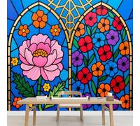 Kuletkear Wall Mural for Bedroom Wallpaper Flowering Plants Wall Decals Waterproof Self-Adhesive Large Stained Glass Poster Paper for Livingroom Kids Room TV Background 495x353cm