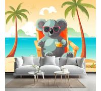 Kuletkear Wall Mural for Bedroom Wallpaper Red Panda Wall Decals Waterproof Self-Adhesive Large Palm Tree Beach Poster Paper for Livingroom Kids Room TV Background 350x245cm