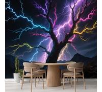 Kuletkear Wall Mural for Bedroom Wallpaper Tree Lightning Wall Decals Waterproof Self-Adhesive Large Natural Landscape Poster Paper for Livingroom Kids Room TV Background 249x175cm