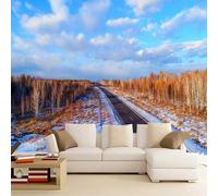 Kuletkear Wall Mural Forest Road Trees Photo Wallpaper Clouds Sky Waterproof Removable Pictures for Livingroom Bedroom Wall Home Decor 350x245cm