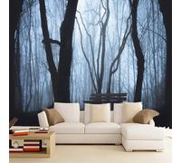 Kuletkear Wall Mural Forest Tree Bench Mural Wallpaper Night Landscape Removable Home Decor for Living Room Bedroom TV Background Kids Girls Rooms Decoration 249x175cm