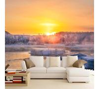 Kuletkear Wall Mural Forest Winter Wall Decor Photo Wallpaper Tree Sunset Landscape Removable Sticker for Kids Room Living Room Bedroom Decor Mural 249x175cm