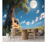 Kuletkear Wall Mural Guitar Note Moon Photo Wallpaper Natural Grassland Tree Waterproof Removable Pictures for Livingroom Bedroom Wall Home Decor 350x245cm