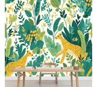 Kuletkear Wall Mural Leopard Animal Peel and Stick Self-Adhesive Wallpaper Removable Large Sticker Tropical Plants Art Wall Decor Print Picture Image 200x140cm