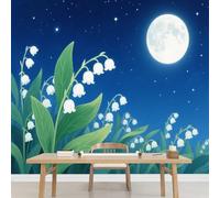 Kuletkear Wall Mural Moon Lily of The Valley Photo Wallpaper Natural Landscape Waterproof Removable Pictures for Livingroom Bedroom Wall Home Decor 350x245cm