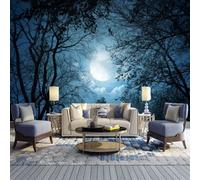 Kuletkear Wall Mural Moon Peel and Stick Self-Adhesive Wallpaper Forest Tree Night Landscape Removable Large Sticker Waterproof Wall Decor Print Picture Image Design 98x69 Inch