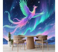 Kuletkear Wall Mural Phoenix Bird Mural Wallpaper Aurora Mountain Landscape Removable Home Decor for Living Room Bedroom TV Background Kids Girls Rooms Decoration 300x208cm