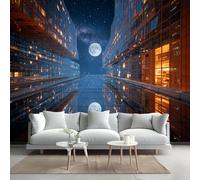 Kuletkear Wall Mural Reflection of City Buildings Peel and Stick Self-Adhesive Wallpaper Removable Large Sticker Moon Art Wall Decor Print Picture Image 249x175cm