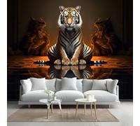 Kuletkear Wall Mural Tiger Large Photo Wallpaper Reflected Animals Poster Paper Removable for Living Room Bedroom Nursery Décor 249x175cm