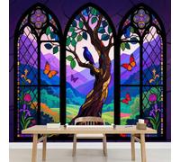 Kuletkear Wall Mural Tree Butterfly Peel and Stick Self-Adhesive Wallpaper Stained Glass Art Removable Large Sticker Waterproof Wall Decor Print Picture Image Design 826x589cm