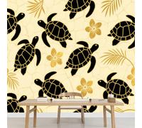 Kuletkear Wall Mural Turtle Peel and Stick Self-Adhesive Wallpaper Flowering Plants Art Removable Large Sticker Waterproof Wall Decor Print Picture Image Design 400x280cm