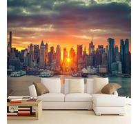 Kuletkear Wall Mural Urban Architecture Large Photo Wallpaper Sunset View Waterproof Mural Decals for Girls Kids Bedroom Nursery Party Decoration Wedding Decor Gift 350x245cm