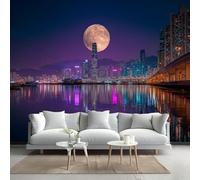 Kuletkear Wall Mural Urban Architecture Mural Wallpaper Moon Reflected On The Street Removable Home Decor for Living Room Bedroom TV Background Kids Girls Rooms Decoration 450x320cm